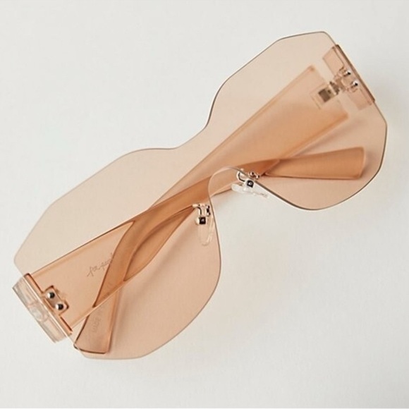 FREE PEOPLE Sidetracked Rimless Sunglasses Retro 70’s Summer Beach Neutral RARE - Picture 2 of 11